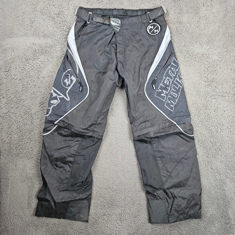 Metal Mulisha MSR Mens Motocross Racing Pants Black White Zip Off Convertible 34